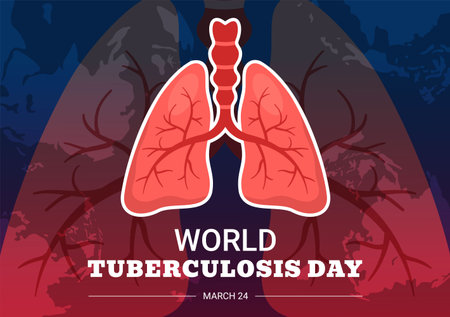 World Tuberculosis Day on March 24 Illustration with Pictures of the Lungs and Organ Inspection in Flat Cartoon Hand Drawn Landing Page Templatesのイラスト素材
