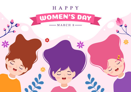 International Women's Day on March 8 Illustration to Celebrate the Achievements of Women in Flat Cartoon Hand Drawn Landing Page Templatesのイラスト素材