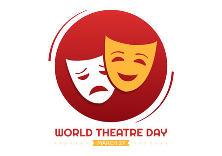 World Theatre Day on March 27 Illustration with Masks and to Celebrate Theater for Web Banner or Landing Page in Flat Cartoon Hand Drawn Templatesのイラスト素材