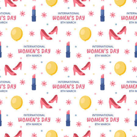 Women Day Seamless Pattern Design with Girl Ornament in Template Hand Drawn Cartoon Flat Illustrationのイラスト素材