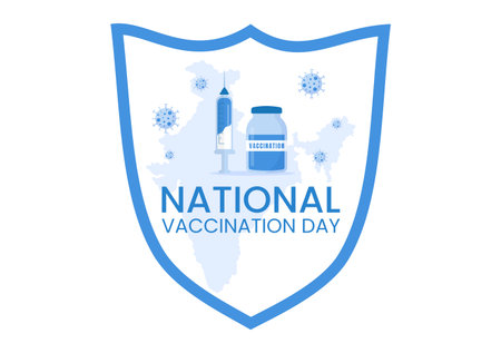 National Vaccination Day on March 16 Illustration with Vaccine Syringe for Strong Immunity in Flat Cartoon Hand Drawn to Landing Page Templateのイラスト素材