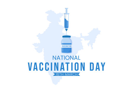 National Vaccination Day on March 16 Illustration with Vaccine Syringe for Strong Immunity in Flat Cartoon Hand Drawn to Landing Page Templateのイラスト素材
