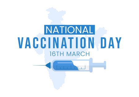 National Vaccination Day on March 16 Illustration with Vaccine Syringe for Strong Immunity in Flat Cartoon Hand Drawn to Landing Page Templateのイラスト素材