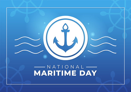 World Maritime Day Illustration with Sea and Ship for Web Banner or Landing Page in Flat Blue Nautical Celebration Cartoon Hand Drawn Templatesのイラスト素材