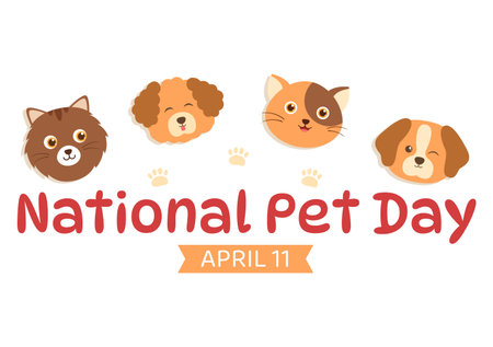 National Pet Day on April 11 Illustration with Cute Pets of Cats and Dogs for Web Banner or Landing Page in Flat Cartoon Hand Drawn Templatesのイラスト素材