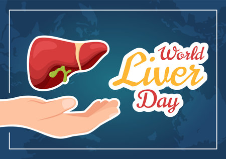 World Liver day on April 19th Illustration to Raise Global Awareness of Hepatitis in Flat Cartoon Hand Drawn for Web Banner or Landing Page Templatesのイラスト素材