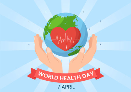 World Health Day on April 7th Illustration with Earth and HealthCare for Web Banner or Landing Page in Flat Cartoon Hand Drawn Templatesのイラスト素材