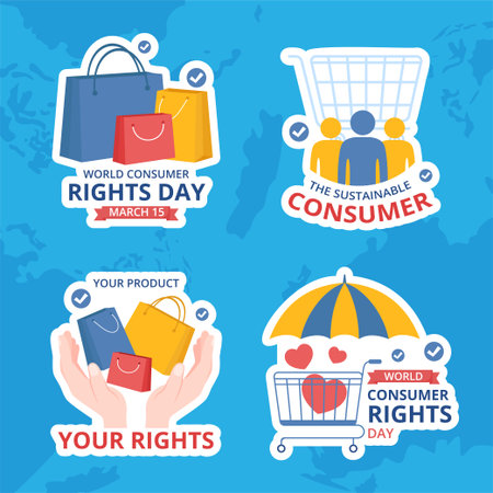 World Consumer Rights Day Label Flat Cartoon Hand Drawn Templates Illustrationのイラスト素材