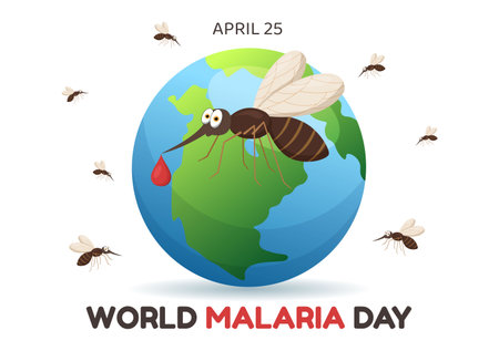 World Malaria Day on April 25 Illustration with Earth Protected from Mosquitoes in Flat Cartoon Hand Drawn for Web Banner or Landing Page Templatesのイラスト素材