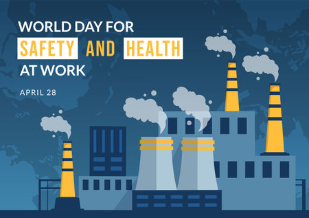 World Day Of Safety and Health at Work on April 28 Illustration with Mechanic Tool in Flat Cartoon Hand Drawn for Web Banner or Landing Page Templateのイラスト素材