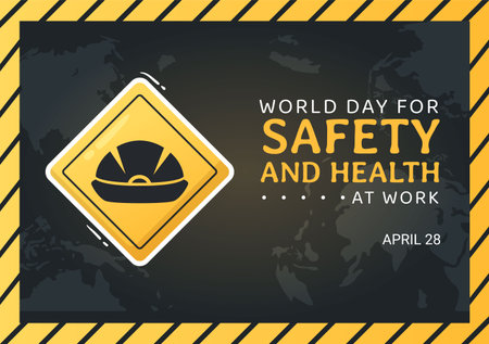 World Day Of Safety and Health at Work on April 28 Illustration with Mechanic Tool in Flat Cartoon Hand Drawn for Web Banner or Landing Page Templateのイラスト素材