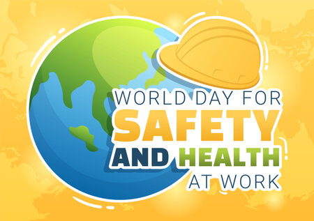 World Day Of Safety and Health at Work on April 28 Illustration with Mechanic Tool in Flat Cartoon Hand Drawn for Web Banner or Landing Page Templateのイラスト素材