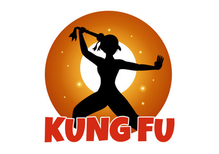 Kung Fu Illustration with People Showing Chinese Sport Martial Art in Flat Cartoon Hand Drawn for Web Banner or Landing Page Templatesのイラスト素材