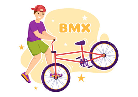 BMX Bicycle Sport Illustration with Young People Riding Bicycles for Web Banner or Landing Page in Flat Cartoon Hand Drawing Background Templateのイラスト素材