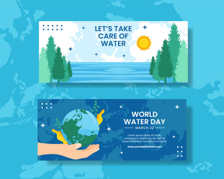 World Water Day Horizontal Banner Flat Cartoon Hand Drawn Templates Illustrationのイラスト素材