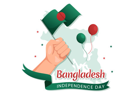 Happy Independence Day of Bangladesh on March 26th Illustration with Waving Flag and Victory Holiday in Flat Hand Drawn for Landing Page Templatesのイラスト素材
