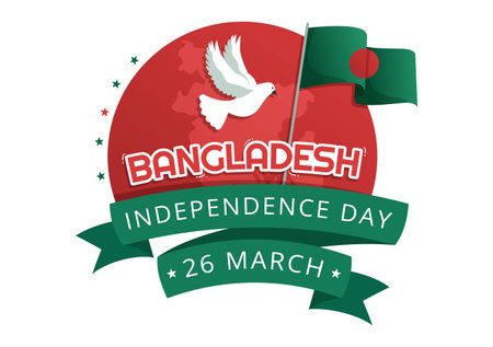 Happy Independence Day of Bangladesh on March 26th Illustration with Waving Flag and Victory Holiday in Flat Hand Drawn for Landing Page Templatesのイラスト素材