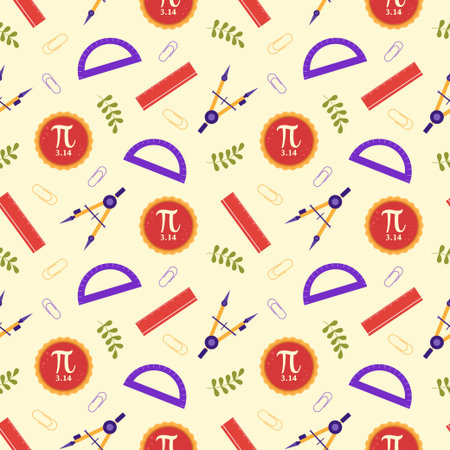 Pi Day Seamless Pattern Design with Mathematical Constants or Baked Pie in Template Hand Drawn Cartoon Flat Illustrationのイラスト素材