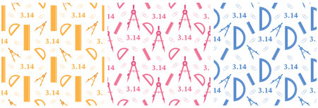 Set of Pi Day Seamless Pattern Design with Mathematical Constants or Baked Pie in Template Hand Drawn Cartoon Flat Illustrationのイラスト素材