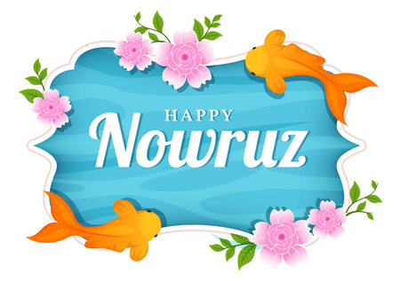Happy Nowruz Day or Iranian New Year Illustration with Grass Semeni and Fish for Web Banner or Landing Page in Flat Cartoon Hand Drawn Templatesのイラスト素材