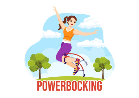 Powerbocking Sport Illustration with Jumping Boots for Web Banner or Landing Page in Extreme Sports Flat Cartoon Hand Drawn Templatesのイラスト素材