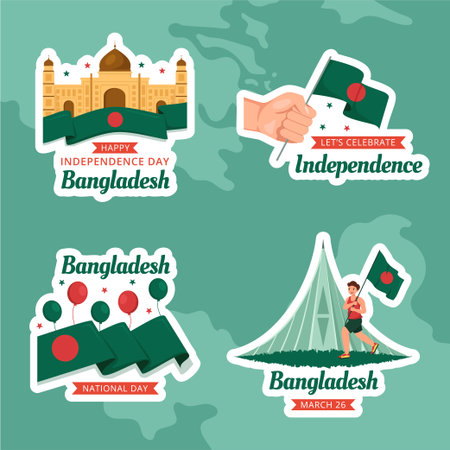 Happy Independence Bangladesh Day Label Flat Cartoon Hand Drawn Templates Background Illustrationのイラスト素材