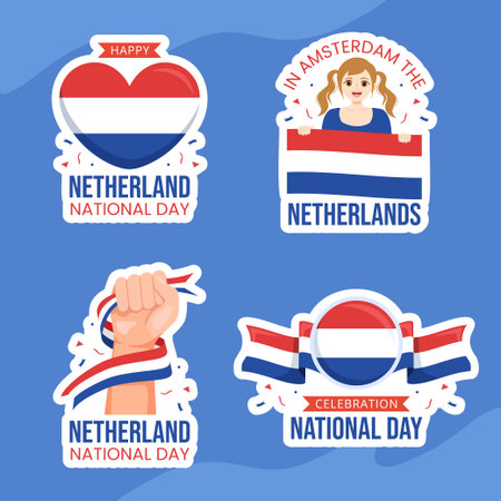Happy Netherlands National Day Label Flat Cartoon Hand Drawn Templates Background Illustrationのイラスト素材