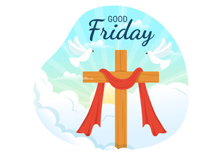 Happy Good Friday Illustration with Christian Holiday of Jesus Christ Crucifixion in Flat Cartoon Hand Drawn for Web Banner or Landing Page Templatesのイラスト素材