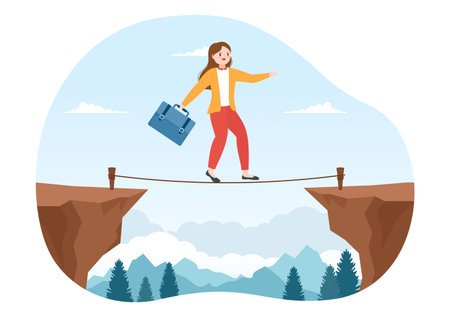 Challenge Illustration with Businessman Running to the Top and Overcoming Obstacle for Landing Page in Flat Cartoon Hand Drawn Templatesのイラスト素材
