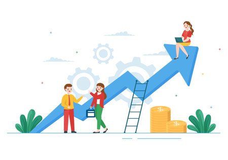 Challenge Illustration with Businessman Running to the Top and Overcoming Obstacle for Landing Page in Flat Cartoon Hand Drawn Templatesのイラスト素材