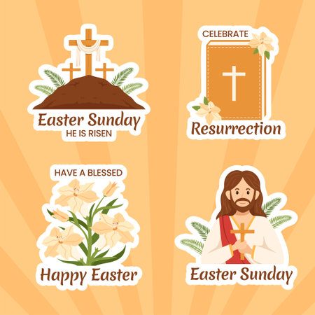 Happy Easter Sunday Day Label Flat Cartoon Hand Drawn Templates Background Illustration