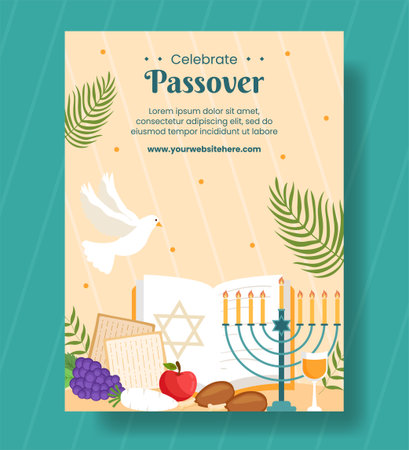 Happy Passover Jewish Holiday Vertical Poster Cartoon Hand Drawn Templates Background Illustrationのイラスト素材