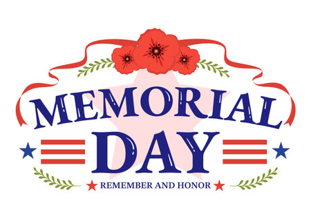 Memorial Day Illustration with American Flag, Remember and Honor to Meritorious Soldier in Flat Cartoon Hand Drawn for Landing Page Templatesのイラスト素材