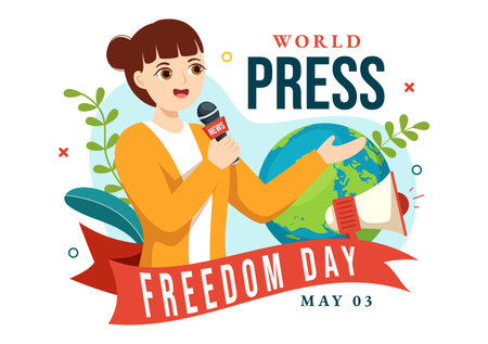 World Press Freedom Day on May 3 Illustration with Hands Holding News Microphones for Web Banner or Landing Page in Flat Cartoon Hand Drawn Templatesのイラスト素材