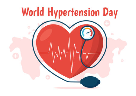 World Hypertension Day on May 17th Illustration with High Blood Pressure and Red Love Image in Flat Cartoon Hand Drawn for Landing Page Templatesのイラスト素材