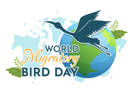 World Migratory Bird Day on May 8 Illustration with Birds Migrations Groups in Flat Cartoon Hand Drawn for Landing Page Templatesのイラスト素材