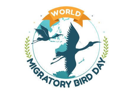 World Migratory Bird Day on May 8 Illustration with Birds Migrations Groups in Flat Cartoon Hand Drawn for Landing Page Templatesのイラスト素材