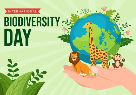 World Biodiversity Day on May 22 Illustration with Biological Diversity, Earth and Animal in Flat Cartoon Hand Drawn for Landing Page Templatesのイラスト素材