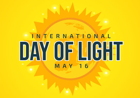 International Day of Light on May 16 Illustration to the Importance Use of Lamp in Flat Cartoon Hand Drawn for Banner or Landing Page Templatesのイラスト素材