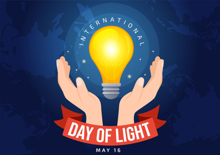 International Day of Light on May 16 Illustration to the Importance Use of Lamp in Flat Cartoon Hand Drawn for Banner or Landing Page Templatesのイラスト素材
