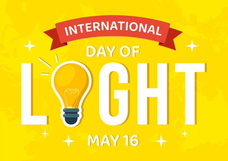 International Day of Light on May 16 Illustration to the Importance Use of Lamp in Flat Cartoon Hand Drawn for Banner or Landing Page Templatesのイラスト素材