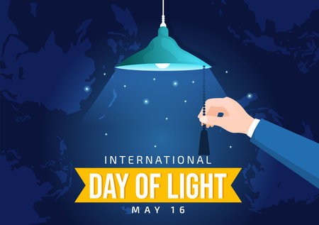 International Day of Light on May 16 Illustration to the Importance Use of Lamp in Flat Cartoon Hand Drawn for Banner or Landing Page Templatesのイラスト素材