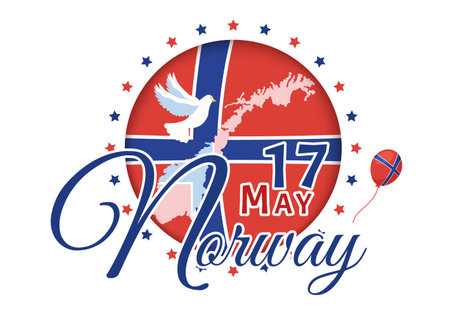 Norway National Day on May 17 Illustration with Flag Norwegian and Holiday Celebration in Flat Cartoon Hand Drawn for Landing Page Templatesのイラスト素材