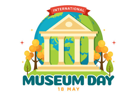 International Museum Day on May 18 Illustration with Building Gallery or Artworks in Flat Cartoon Hand Drawn for Web Banner or Landing Page Templatesのイラスト素材