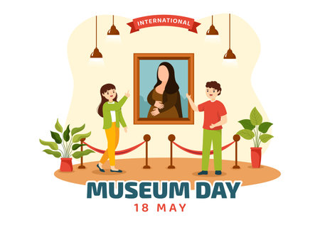 International Museum Day on May 18 Illustration with Building Gallery or Artworks in Flat Cartoon Hand Drawn for Web Banner or Landing Page Templatesのイラスト素材
