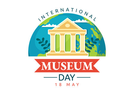International Museum Day on May 18 Illustration with Building Gallery or Artworks in Flat Cartoon Hand Drawn for Web Banner or Landing Page Templatesのイラスト素材