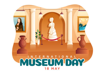 International Museum Day on May 18 Illustration with Building Gallery or Artworks in Flat Cartoon Hand Drawn for Web Banner or Landing Page Templatesのイラスト素材