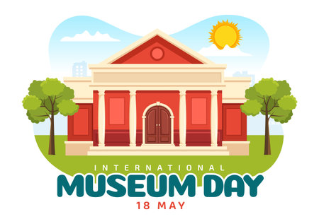 International Museum Day on May 18 Illustration with Building Gallery or Artworks in Flat Cartoon Hand Drawn for Web Banner or Landing Page Templatesのイラスト素材