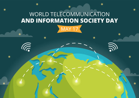 World Telecommunication and Information Society Day on May 17 Illustration with Communications Network Across Earth Globe in Hand Drawn Templatesのイラスト素材