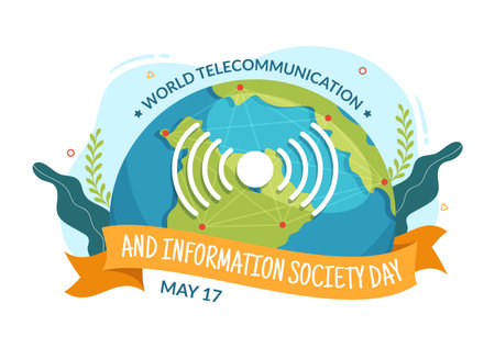 World Telecommunication and Information Society Day on May 17 Illustration with Communications Network Across Earth Globe in Hand Drawn Templatesのイラスト素材
